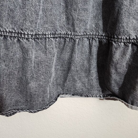 Denim Dress Sleeveless Gray Acid Wash Denim Button-Up Tunic Tiered Skirt Design - Picture 4 of 13